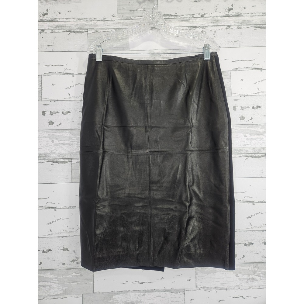 Bagatelle Collection Black Genuine Leather Front Ponte Back Pencil Skirt XL